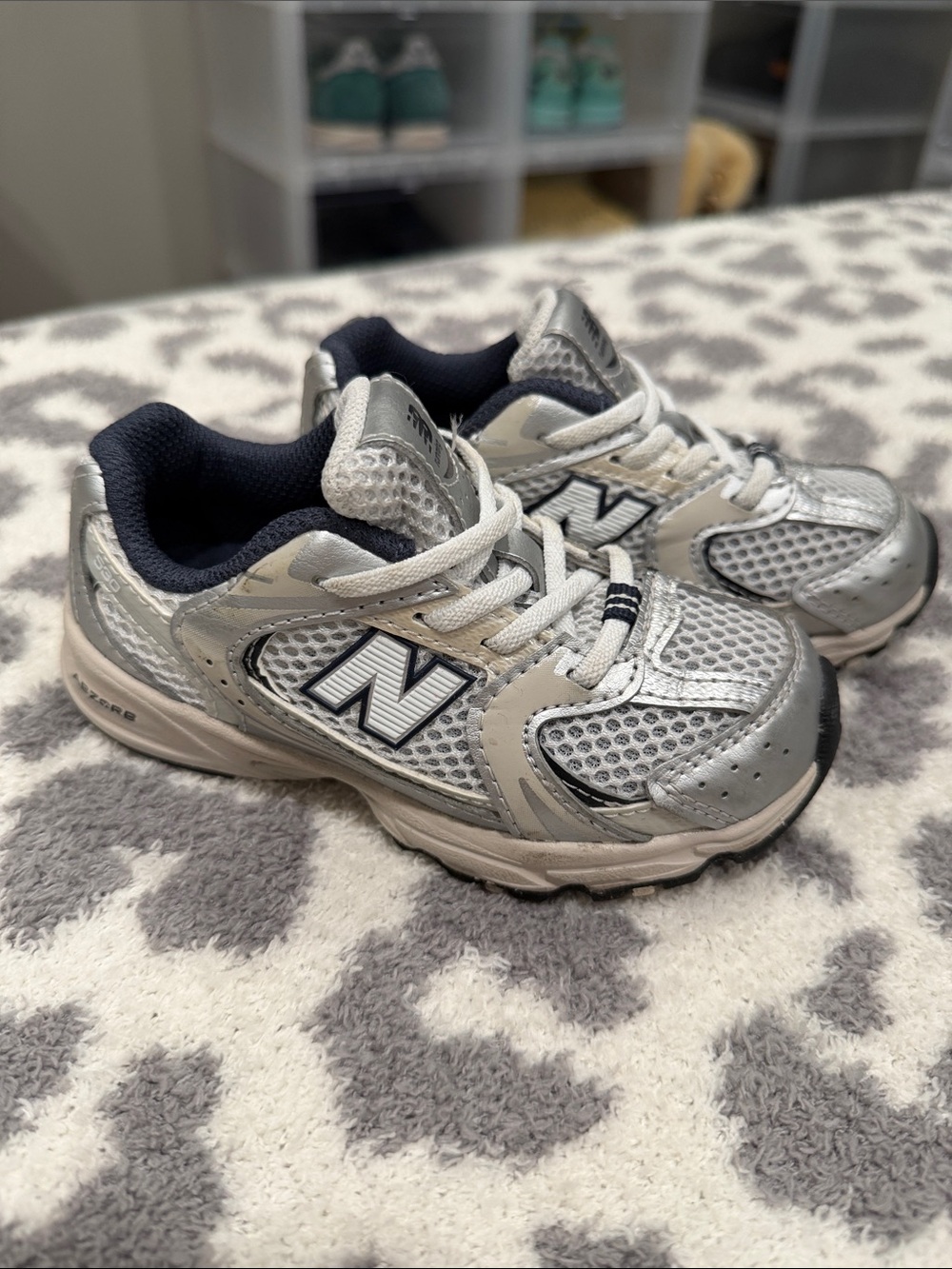 New Balance Kids Silver and Navy Athletic Sneakers